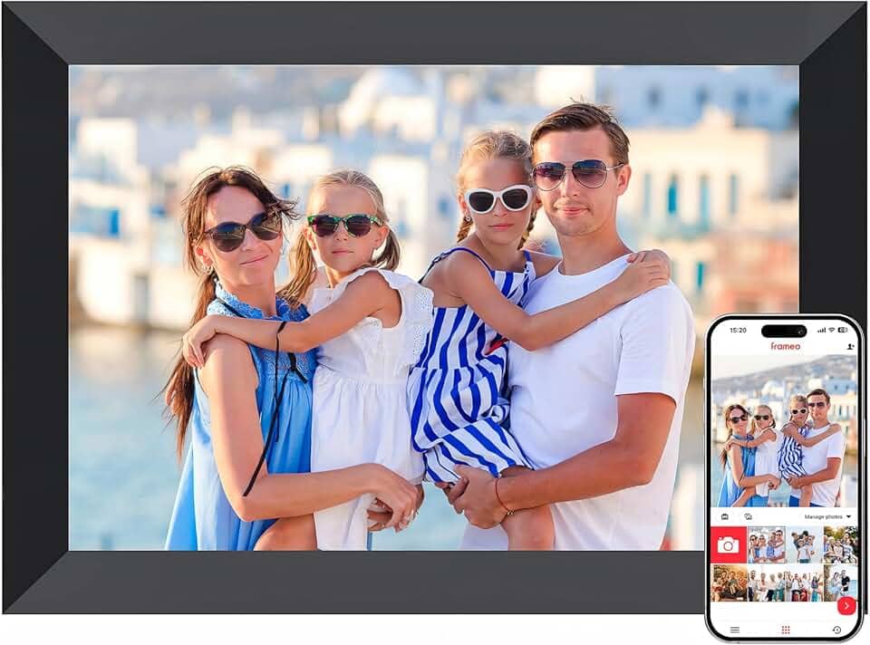 Moldura digital FRAMEO 25.7 cm WiFi Smart Photo Frame Electronic Digital Picture Frames carrega do telefone 1280 x 800 HD IPS tela sensível ao toque, rotação automática/apresentação de slides/montagem