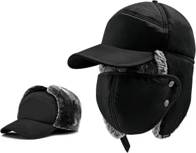 Chapéu de caçador de inverno - chapéus térmicos removíveis máscara e abas de orelha, boné de inverno russo forrado com lã masculino neve esqui caça ciclismo