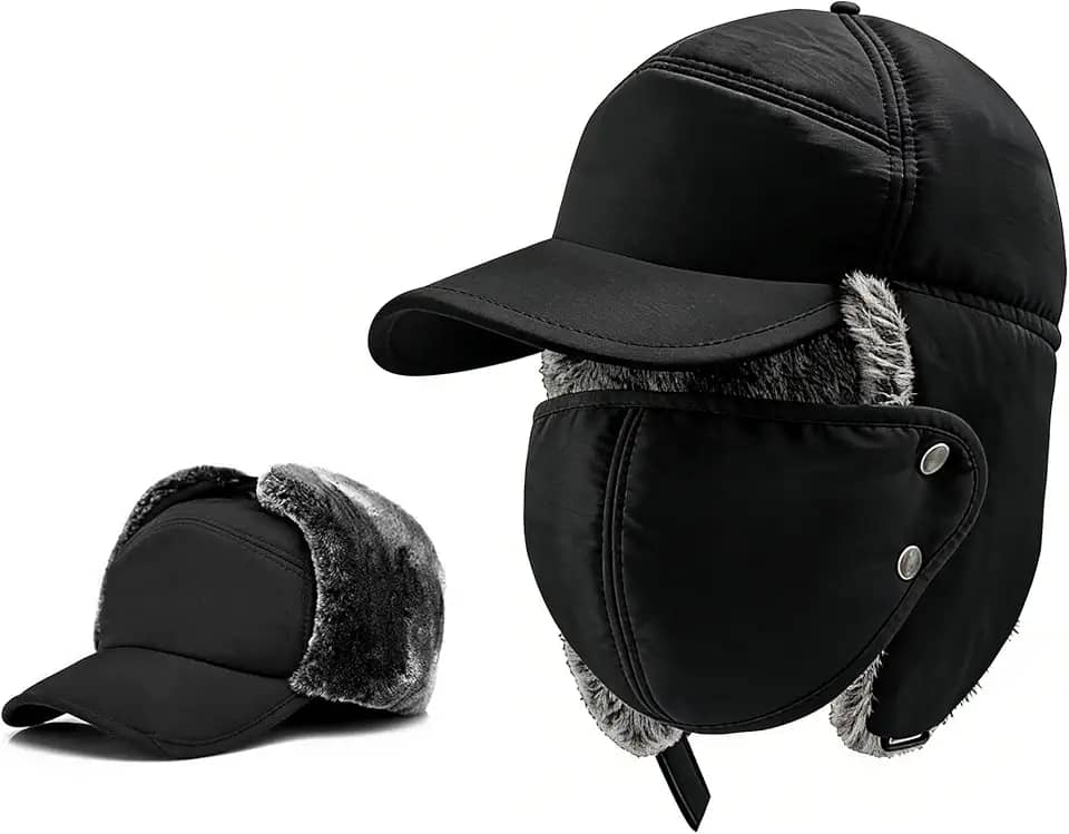 Chapéu de caçador de inverno - chapéus térmicos removíveis máscara e abas de orelha, boné de inverno russo forrado com lã masculino neve esqui caça ciclismo