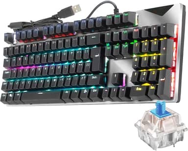 Teclado Teclas 100% Mecânico Gamer RGB Switch Blue Português Brasil ABNT2 Preto