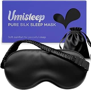 Umisleep Máscara de dormir 100% pura de seda de amoreira, 22 Momme 6A fibras macias e suaves, máscara de olho respirável para mulheres e homens, melhor máscara de dormir com bloqueio de luz com bolsa