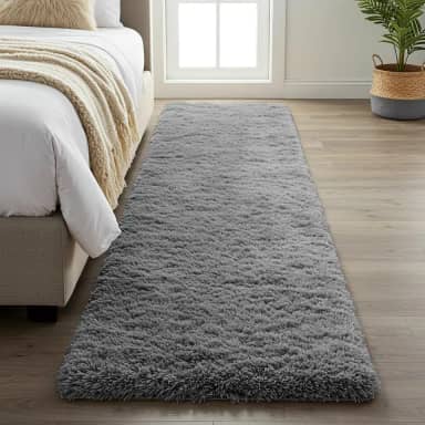 Tapete Passadeira Peludo 2,00 × 0,60 m – Shaggy Super Peludo Felpudo, Antiderrapante, Antialérgico, 100 % Poliéster, Alta Maciez para Quarto, Sala, Corredor (Cinza)