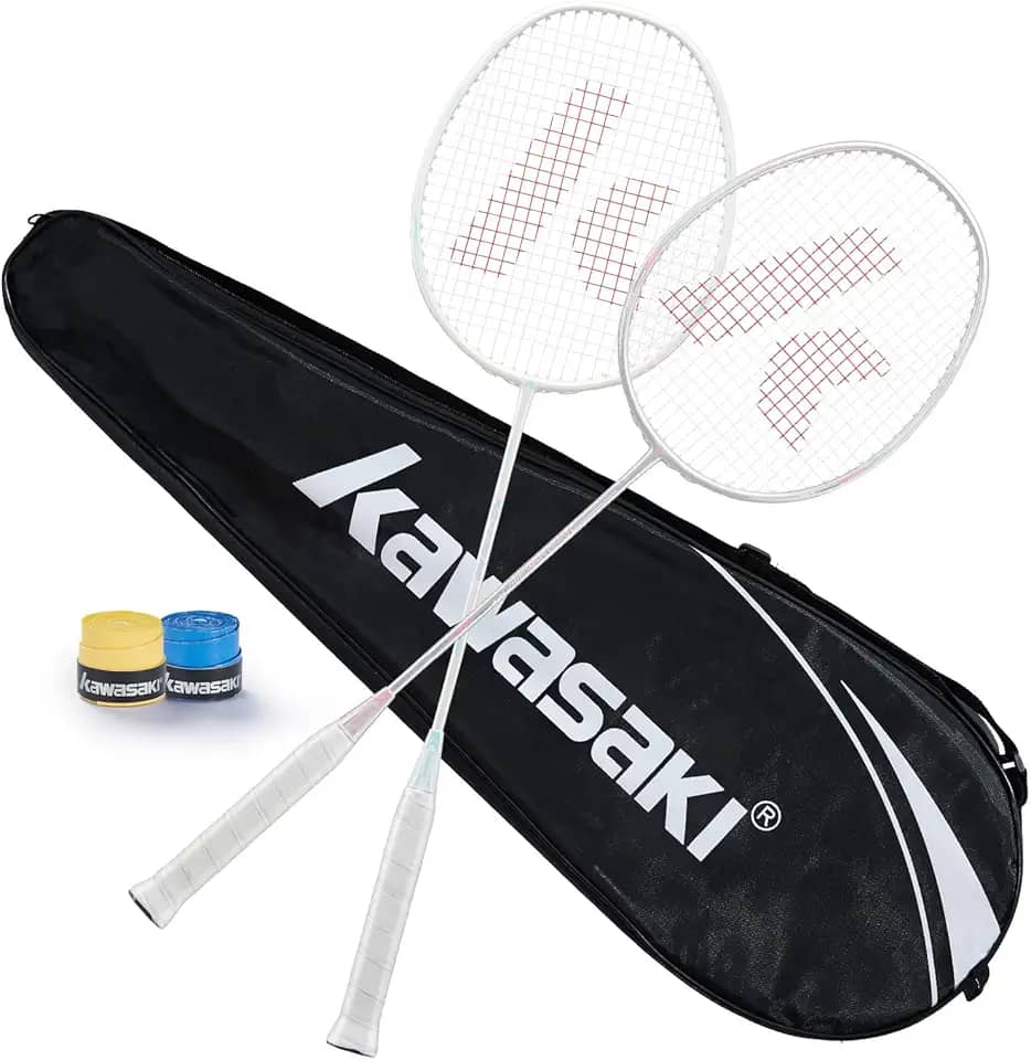 Kawasaki Raquete de badminton profissional grafite eixo badminton conjunto 2 raquete de peteca super leve para treinamento, esportes e entretenimento
