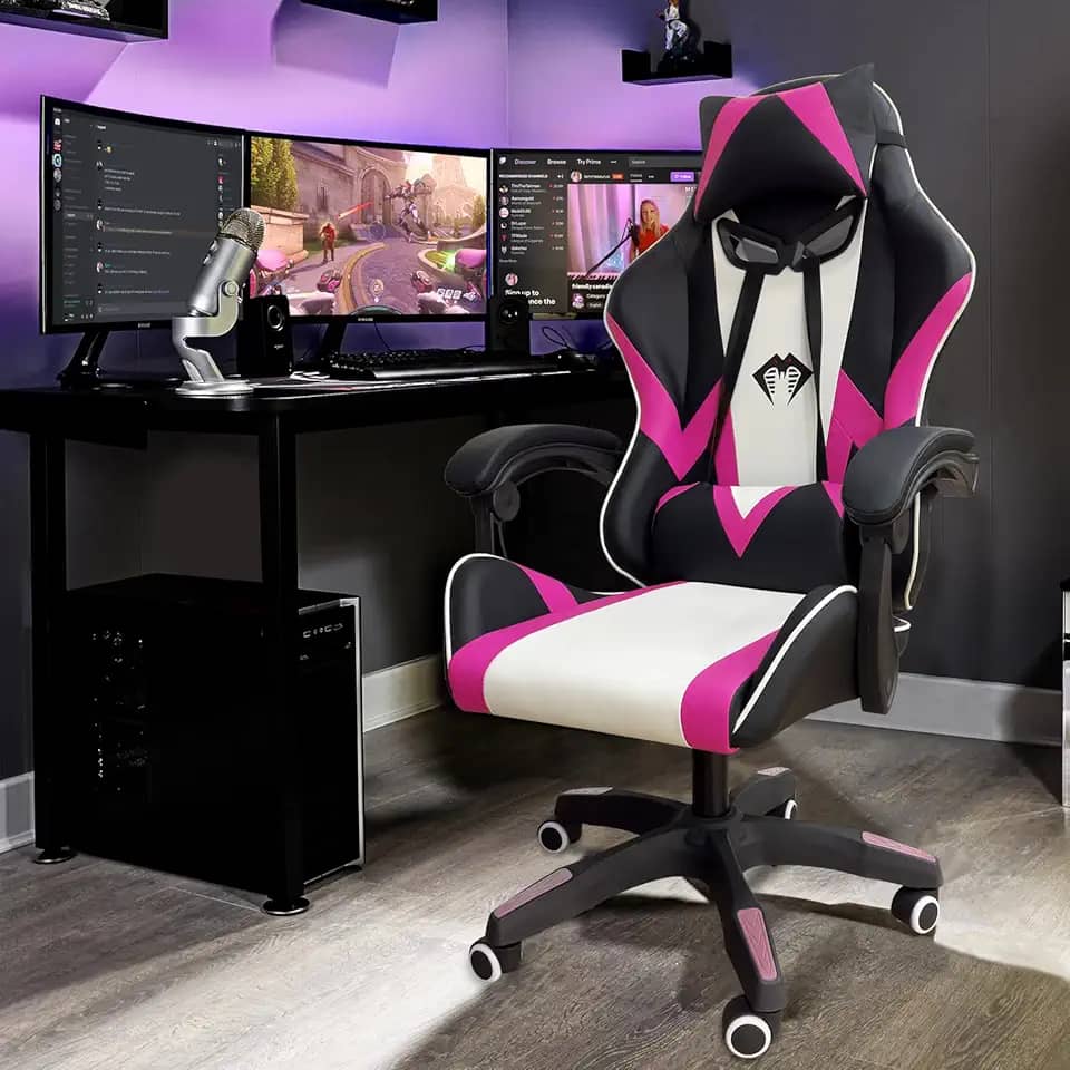 Cadeira Gamer Python Fly, Design Estilo Gamer, Tecido Respirável, Design Ergonômico (Rosa)
