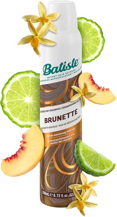 Shampoo a seco Batiste Brunette para cabelos castanhos 200ml Remove Oleosidade, Refresca Rápido, Livre de Sulfatos, Para cabelos castanhos