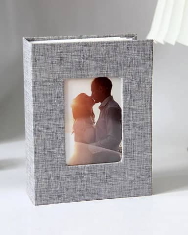 Álbum de fotos 10 x 15 com capa de linho, pequeno álbum de fotos para 100 fotos, álbum de fotos portátil para família, livro de fotos de férias (cinza)