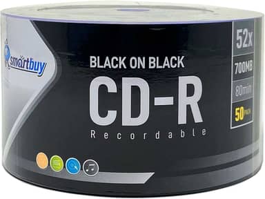 Smartbuy Pacote com 50 CDs-R Pretos Sobre Pretos 52X 700MB Disco Gravável Em Branco de Vinil Preto de Dois Lados de 80 Minutos