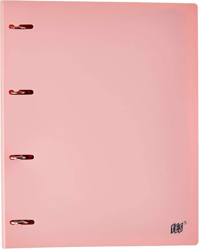 Fichário 4 Argolas A4, YES, R4EABCROS, Tons Pastel, com 96 Folhas e 5 Divisórias, Rosa