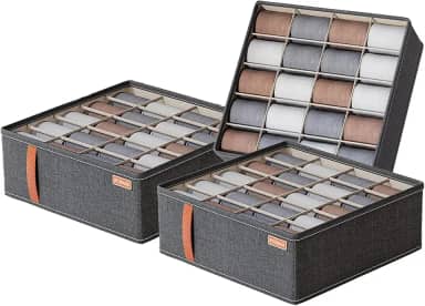Organizador de Meias e Cuecas 32x32x11cm - Caixa com 20 Divisórias em Tecido Catiônico Cinza - Ideal para Uso Diário