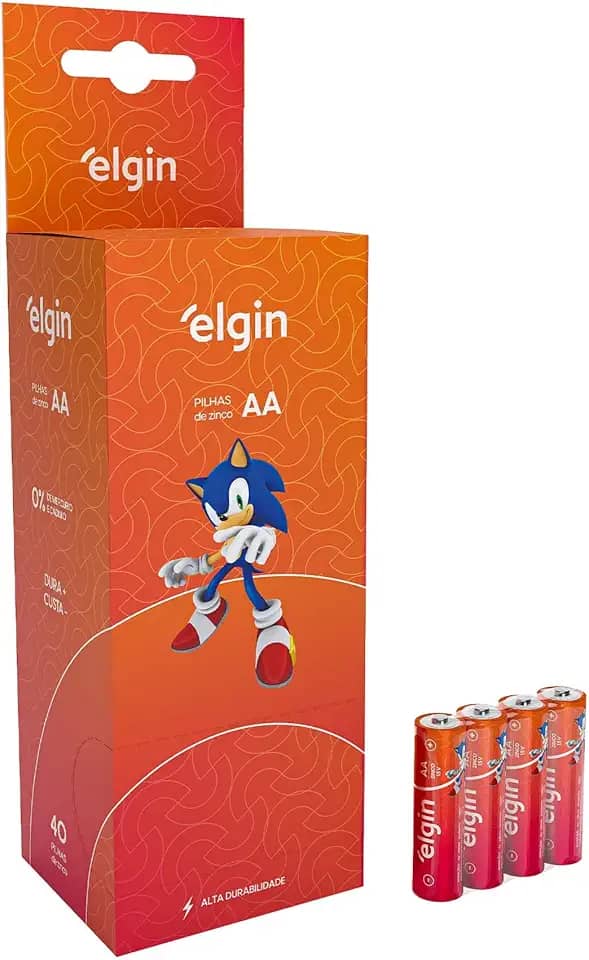 Caixa de Pilha AA com 40 unidades Elgin Palito - Tubo, Zinco