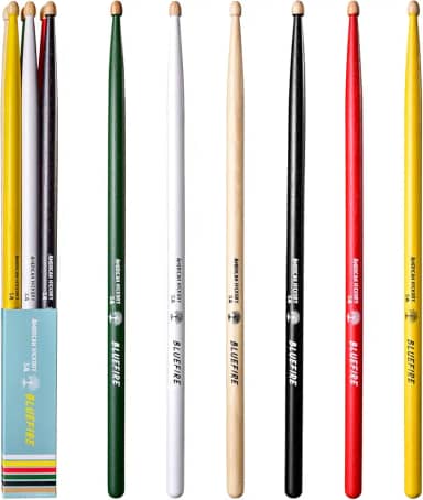6 bastões/3 pares de baquetas 5A (cor sortida), baquetas clássicas de 5A, baquetas de nogueira com pontas de bolota, para bateria acústica ou eletrônica, baqueta Bluefire, peso correspondente.