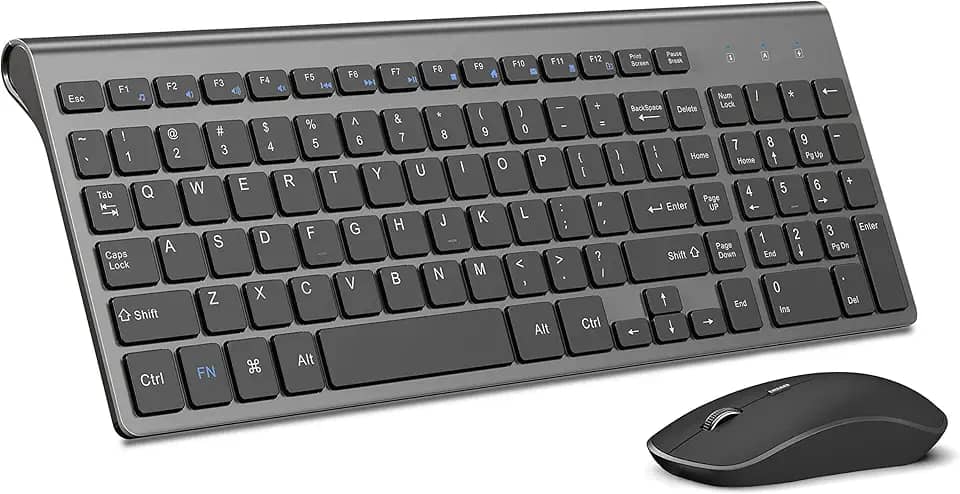 Combo de teclado e mouse sem fio, teclado e mouse sem fio compacto e ultrafino de 2,4 G para Windows, computador, desktop, PC, laptop (cinza)