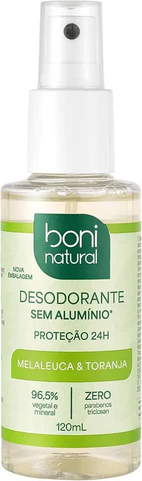 Desodorante Natural e Vegano com óleos essenciais de Melaleuca e Toranja, 24h de proteção, Sem Alumínio, Sem Parabeno, Boni Natural, Transparente