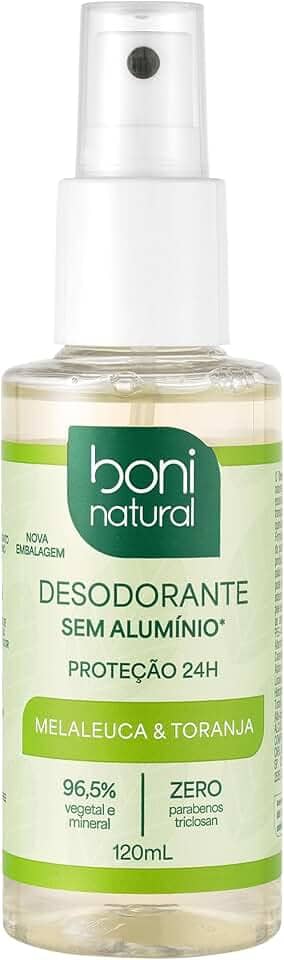 Desodorante Natural e Vegano com óleos essenciais de Melaleuca e Toranja, 24h de proteção, Sem Alumínio, Sem Parabeno, Boni Natural, Transparente