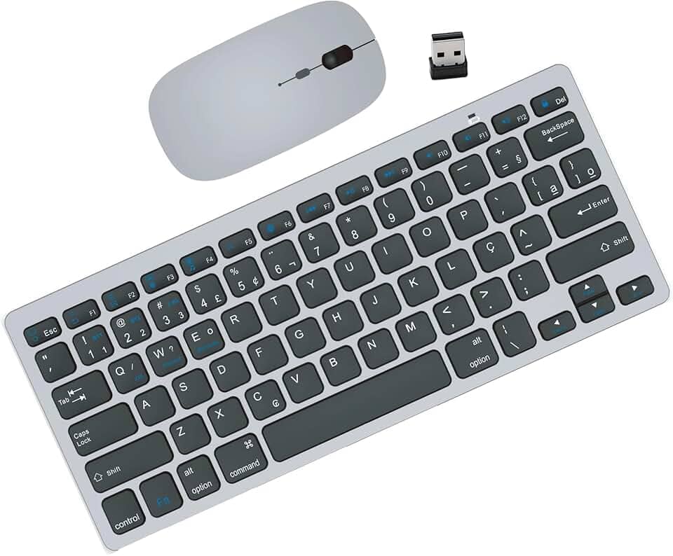 KIT Teclado e Mouse Sem Fio Bluetooth para Tablet Macbook iPad iMac Notebook PC, Premium Silencioso Minimalista Portátil ABNT2 (Grafite)