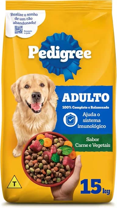 Ração Pedigree Carne e Vegetais Cães Adultos Raças Médias e Grandes 15 kg
