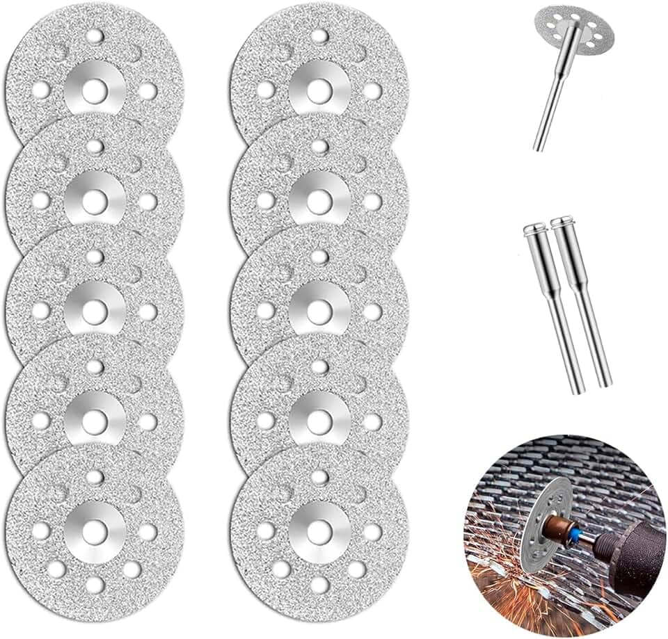 Kit Mini Disco Corte Diamantado Micro Retifica Premium Corta Piso Vidro Ferro Madeira Universal 10 Discos 2 Hastes