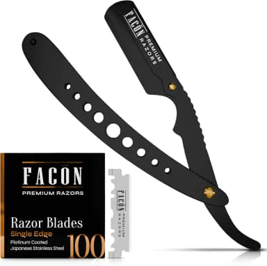 Facón Lâminas de barbear masculinas – Kit profissional de barbeiro de borda reta com 100 lâminas, barbeador Barbero clássico de aço inoxidável para um barbear suave e preciso, barbeador de barbeiro