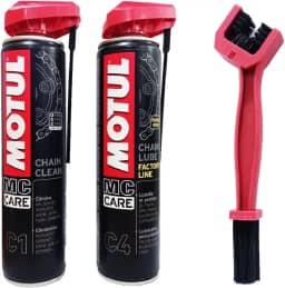 SPRAY LUBRIFICANTE DE CORRENTE MOTO - MOTUL - C1 + C4 CHAIN CLEAN - 400 ML MOTO SPEED RACING + ESCOVA DE LIMPEZA