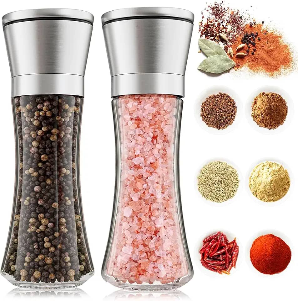 2 Moedor de Pimenta e Sal, Moedor de Sal Grosso de Moagem Ajustável, Saleiro e Pimenteiro-do-Reino Eficiente e Prático, 200ml