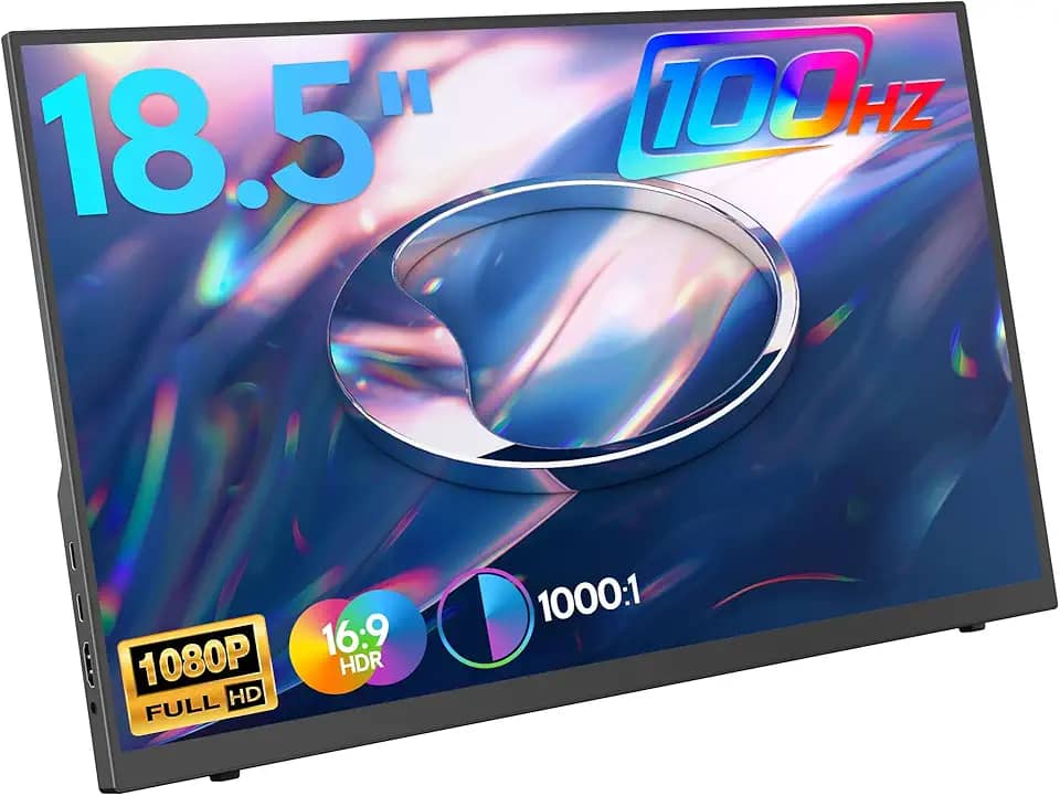 HONGO Monitor Portátil De 18,5" 100Hz 1080P, Suporte Grande, Tela Fhd Ips Hdr Para Jogos, Travel Second Mac, Pc, Xbox, Ps4/5