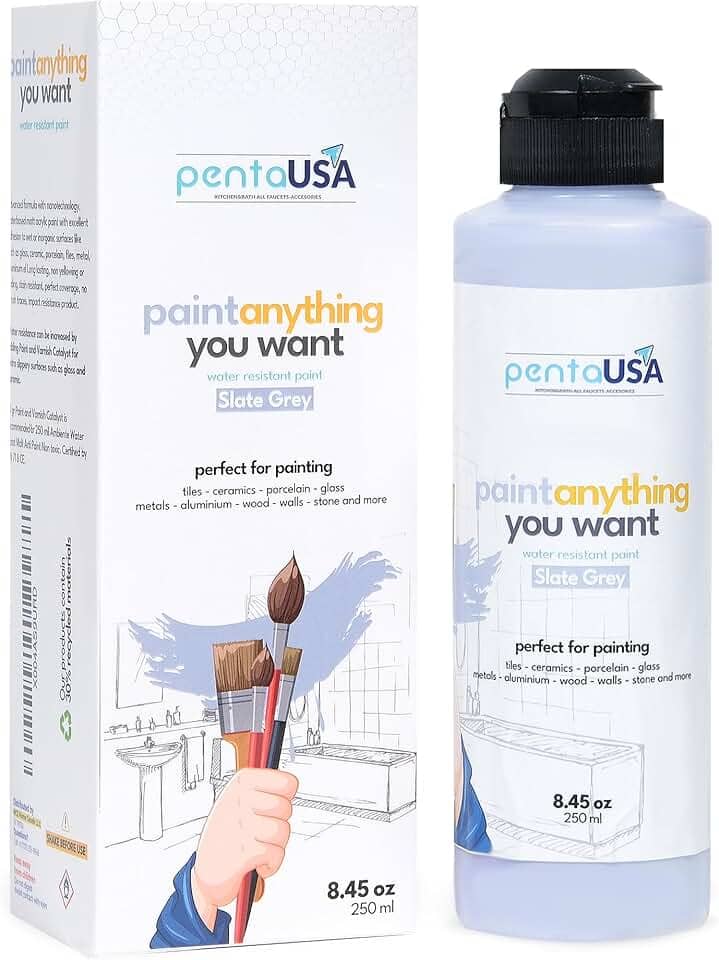 PENTAUSA Tinta multifuncional - cinza ardósia, tinta impermeável para banheiro, banheira, azulejo, pia, armários de cozinha, bancadas, superfície molhada, 240 ml