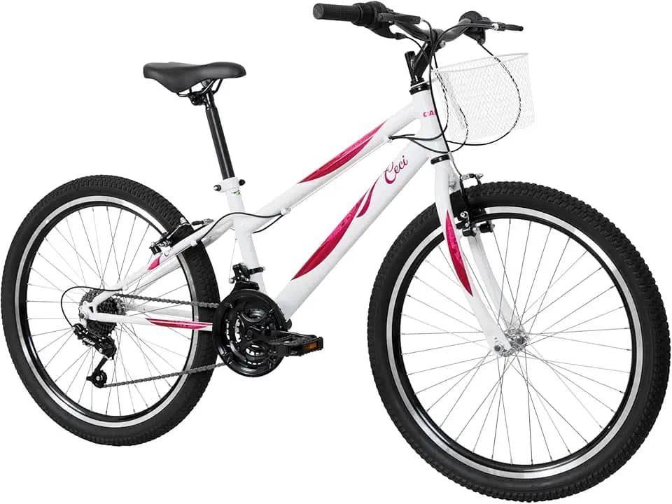 Caloi Bicicleta Infantil Ceci, Aro 24, Câmbio 21 Velocidades, Branca
