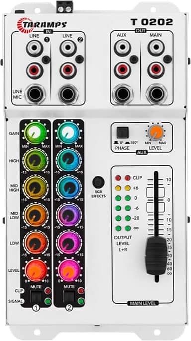 MESA DE SOM TARAMPS T 0202 MULTICOLOR - 2 Canais Com Efeitos de Led RGB nos Botões