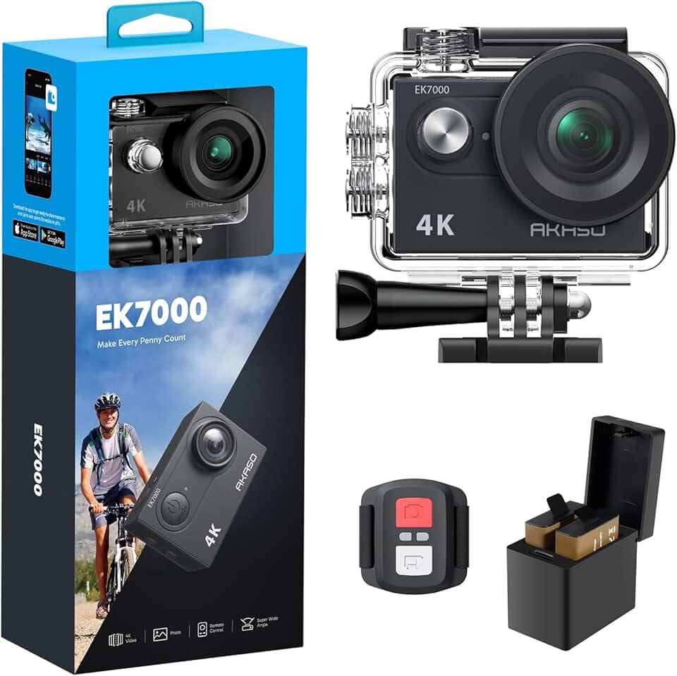 AKASO Câmera de ação EK7000 4K30FPS 20MP Ultra HD câmera subaquática 170 graus grande angular 98FT à prova d'água suporta microfone externo