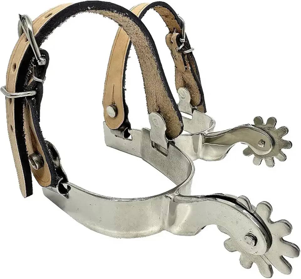 Par Espora Doma Cavalo Quarto De Milha Vaquejada Aço Inox Com Correia Couro KLOPR