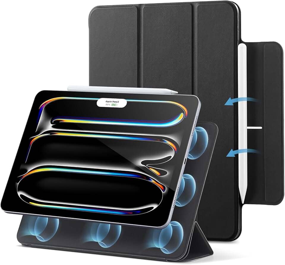 ESR Capa para iPad Pro de 11 polegadas M4 (2024), fixação magnética potente, capa fina com suporte triplo, suporte para Pencil Pro e Pencil (USB-C), suspensão e ativação automáticas, Preto