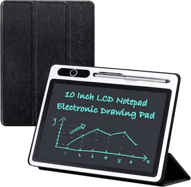 Tablet LCD de 10 polegadas, caderno de escrita eletrônico com capa protetora de PU, bloco de desenho apagável, presente para adultos em casa, escritório de negócios (preto
