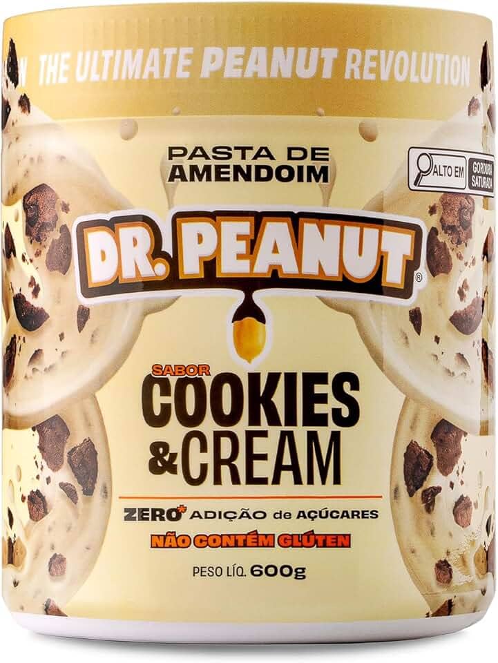 Dr. Peanut Pasta de Amendoim c/Whey Protein - Sabor Cookies & Cream, Pote 600g