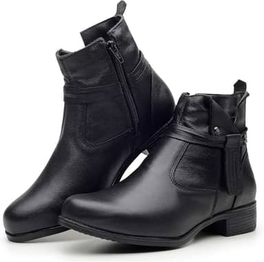 Bota Feminina Cano Curto em Couro Legítimo com Ziper