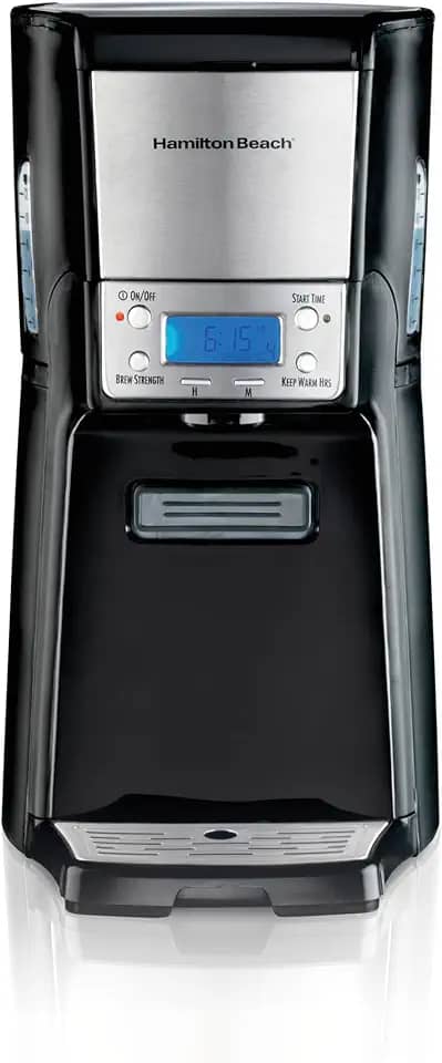 Hamilton Beach Máquina de Café por Gotejamento com Distribuição Programável de Uma Prensa com Pote de Fermentação Interno de 12 Xícaras, Reservatório de Água, Preto com Cromo (48464)