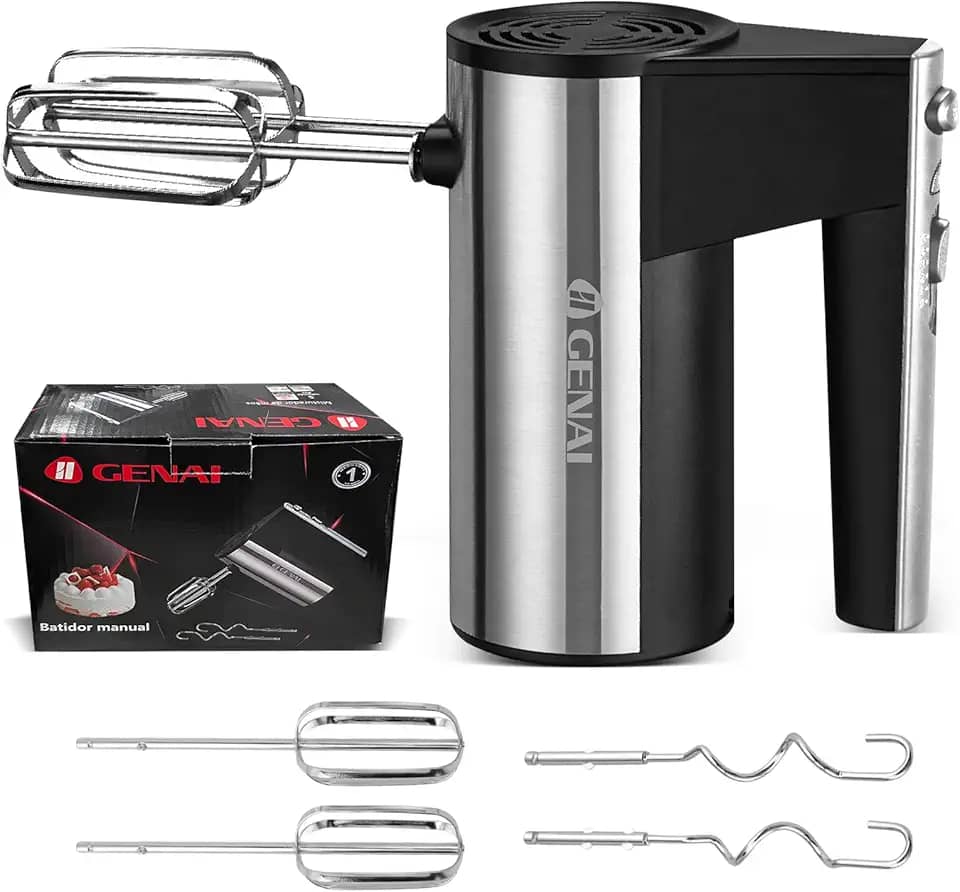 Batedor de Ovos Elétrico 200W, 5 Velocidades, Com Acessórios para Bater, Misturar e Sovar Massa, Ideal para Confeitaria e Uso Doméstico na Cozinha