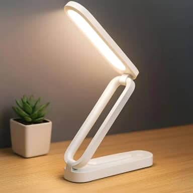 Luminária Dobrável LED Recarregável USB – Luz Branco e Amarelo, Ideal para Estudos, Leitura e Escritório e Trabalho - Compacta - BRANCO