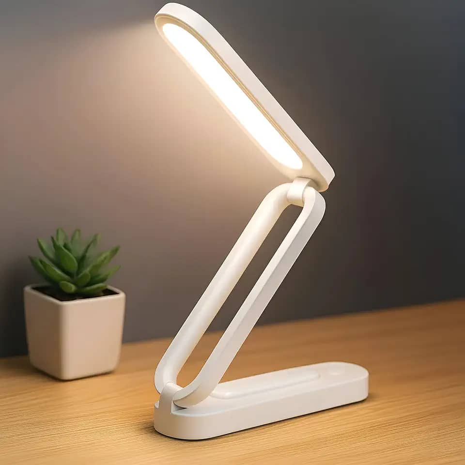Luminária Dobrável LED Recarregável USB – Luz Branco e Amarelo, Ideal para Estudos, Leitura e Escritório e Trabalho - Compacta - BRANCO