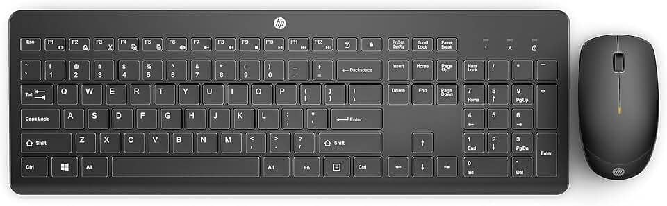 Combo de Teclado e Mouse Ergonômico Sem Fio HP 230 - com Dongle USB Wireless, Digitação Silenciosa, Design Elegante, Até 12 Meses de Bateria, Layout BR, Preto (18H24AA#AC4)