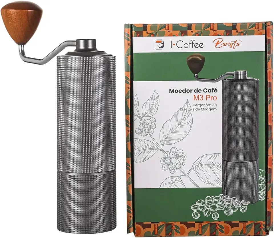 icoffee Moedor de café manual M3PRO com capacidade de 20 g com broca cônica de aço inoxidável CNC, ajuste interno ajustável, posicionamento de rolamento duplo, prensa francesa para presente de moedor manual