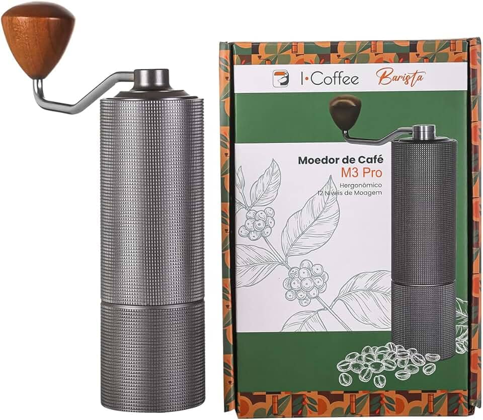 ICoffee Moedor de Café Manual M3PRO Com Capacidade de 20g/30g Com Broca Cônica de Aço Inoxidável CNC, Ajuste Interno Ajustável, Posicionamento de Rolamento Duplo