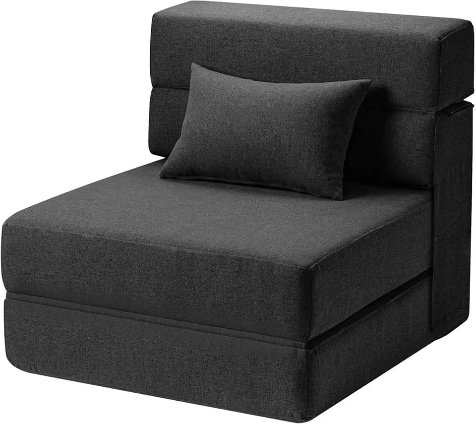 Sofá-cama Suyols dobrável com travesseiros, poltrona conversível em sofá e colchão, com espuma viscoelástica para sala/dormitório/quarto/escritório/apartamento/mezanino, solteiro 26, cinza-escuro