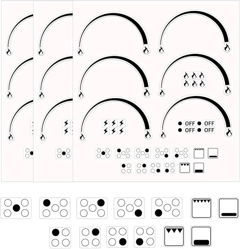 Anel Indicador de Chama Adesivo de Fogão Decalque 3 Peças Anel Indicador de Chama Etiquetas de Fogão Substituição de Forno Símbolos para Queimador Cooktop Para-Choktop Fogão Fogão Marcações Top (Preto