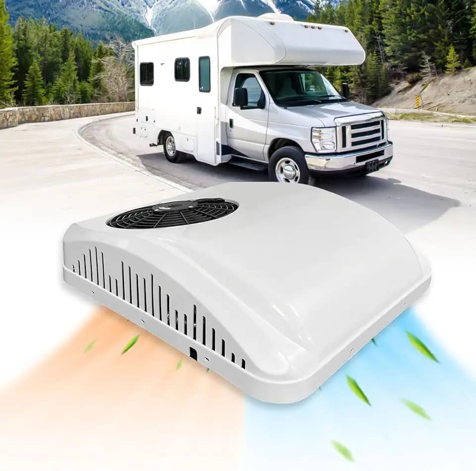 Incluindo Tarifas Aspligo - Ar condicionado de 12 volts CC Aquecimento e Frio Estacionamento Elétrico Rooftop rv Ar Condicionado 8800BTU Motorhome Caminhão Reboque Camper Van 12V AC unidade