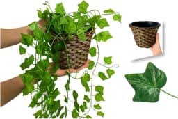 Arranjo C/ 3 Trepadeira + Vaso Trançado Marrom | Arranjo Trepadeira Artificial para Decorações | Plantas para Decoração de Casa, Sala De Estar, Casamento & Escritorio (Folhas de Hera)