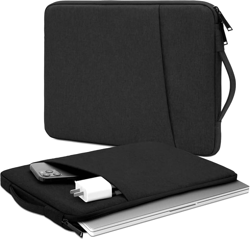 MONWO Capa Case para Notebook Aveludada com Alça e Bolso Externo com Zíper, À Prova d'água, À Prova de Choque (Preto, 13-13,3Pol)