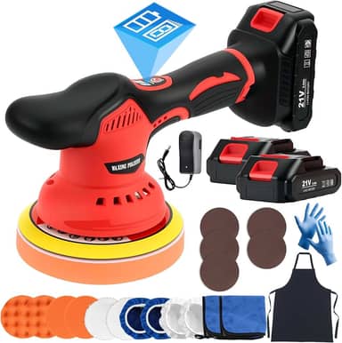 Kit de polidor de buffer de carro sem fio com baterias de 2 x 21 V, polidor de carro de 15 cm com 8 velocidades variáveis 2800-6000RPM e 21 peças de acessórios, polidor orbital para detalhes de carros