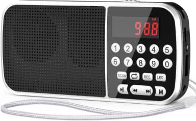 Rádio digital AM FM com Bluetooth 5.3, rádio transistor pequeno com melhor recepção, bateria recarregável de 2000 mAh operada com alto-falante de 5 W, cartão TF, reprodução de MP3 USB, conector de