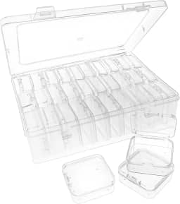 Quadafy Pacote com 30 caixas organizadoras de contas com tampa articulada – recipientes de armazenamento de contas transparentes para organizar joias faça-você-mesmo e fazer pulseiras – Mini caixa de