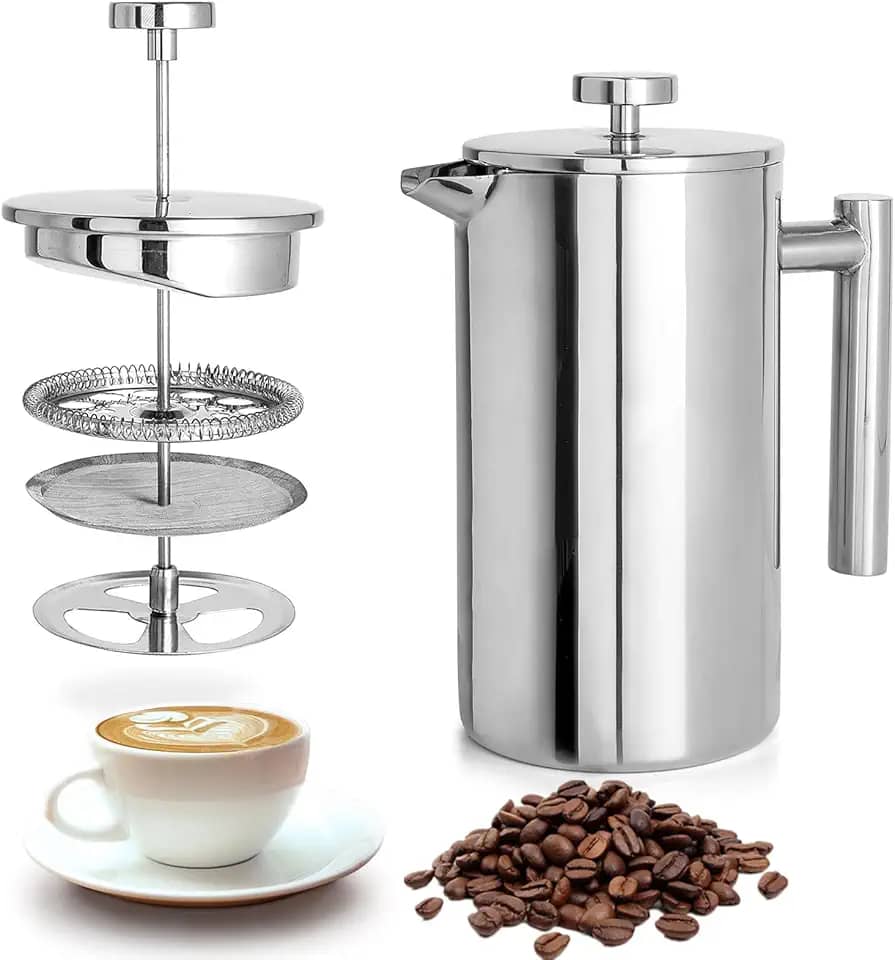 Cafeteira de Aço Inoxidável, 350 mL, Ferramenta de Servir Cafetiere de Parede Dupla, Perfeita para Casa, Escritório, Viagem & Camping